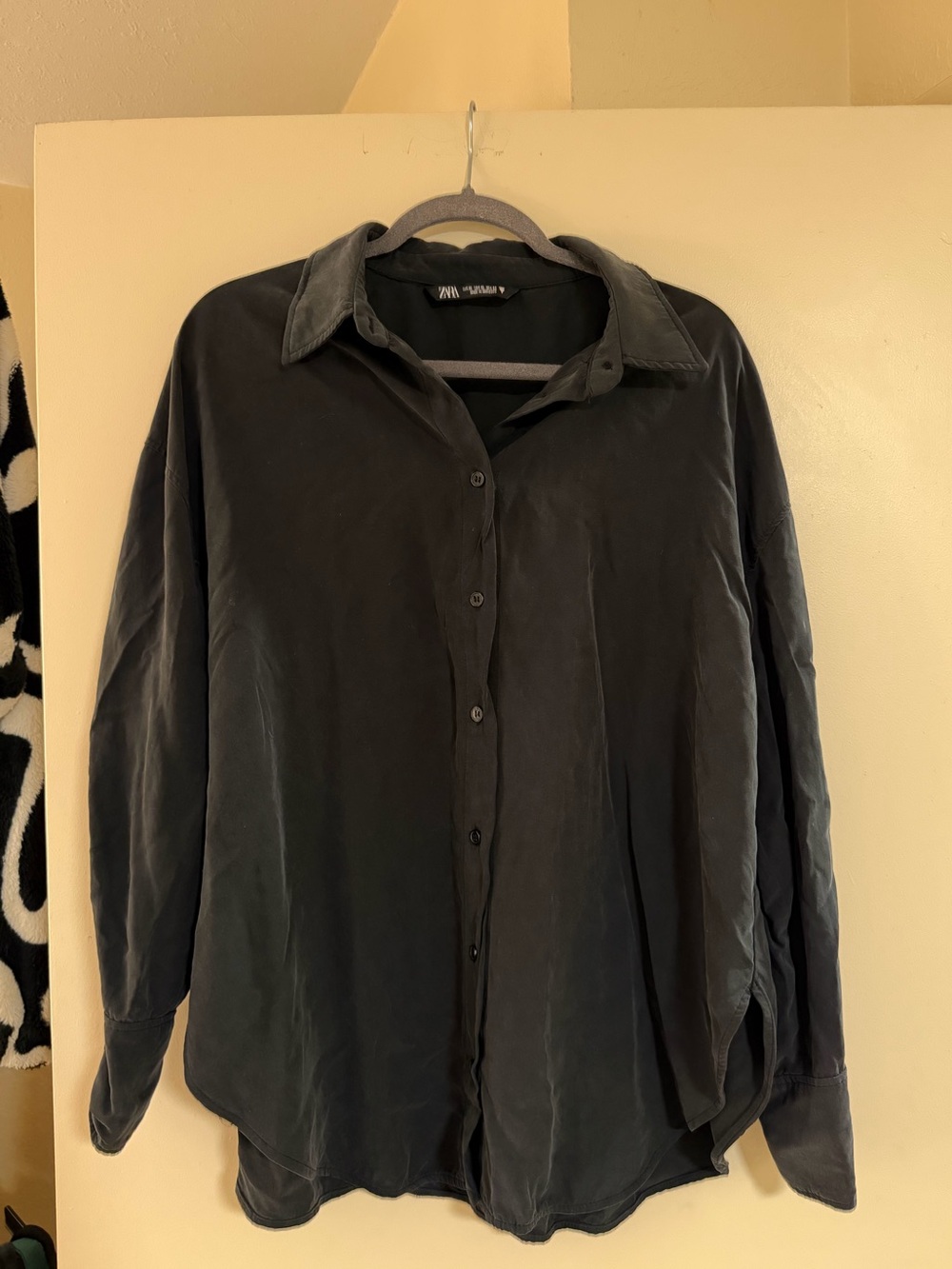 Zara Charcoal Button-Up Oversized Shirt